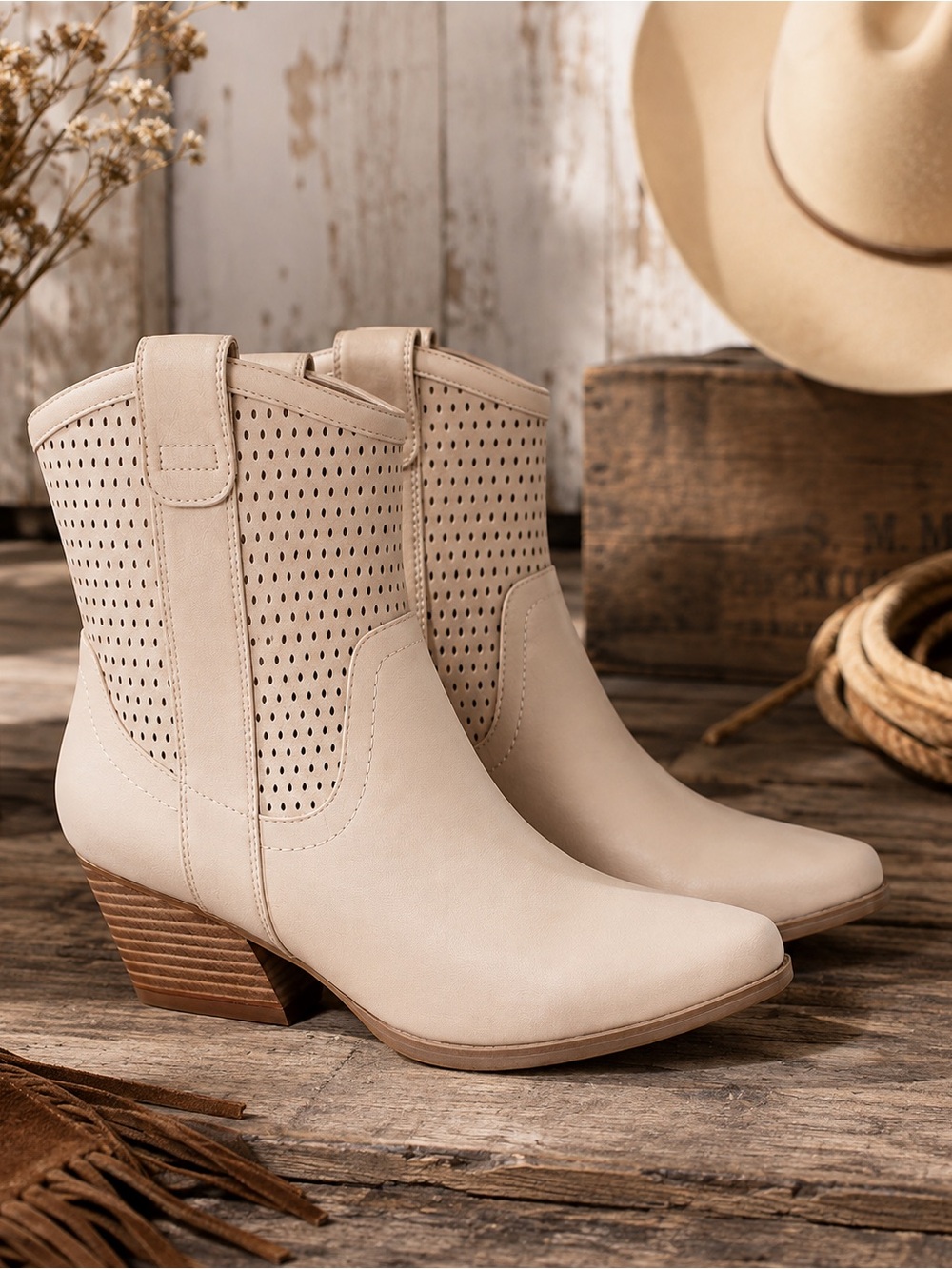 Dolce Vita Kirby Cream Heeled Cowgirl‎ Boots